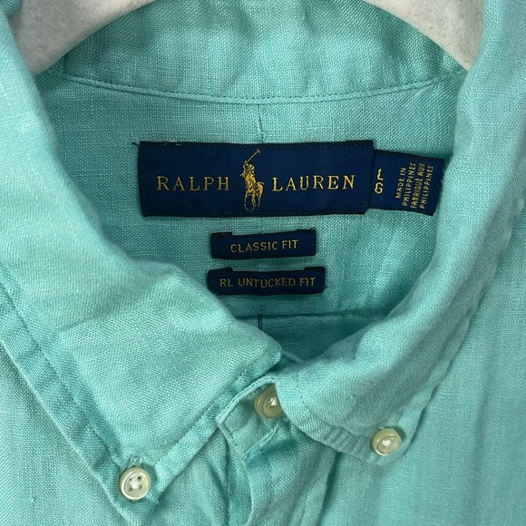 Polo by Ralph Lauren Men's Light Green Button Down Shirt Linen Short Sleeve Sz L - Picture 2 of 7